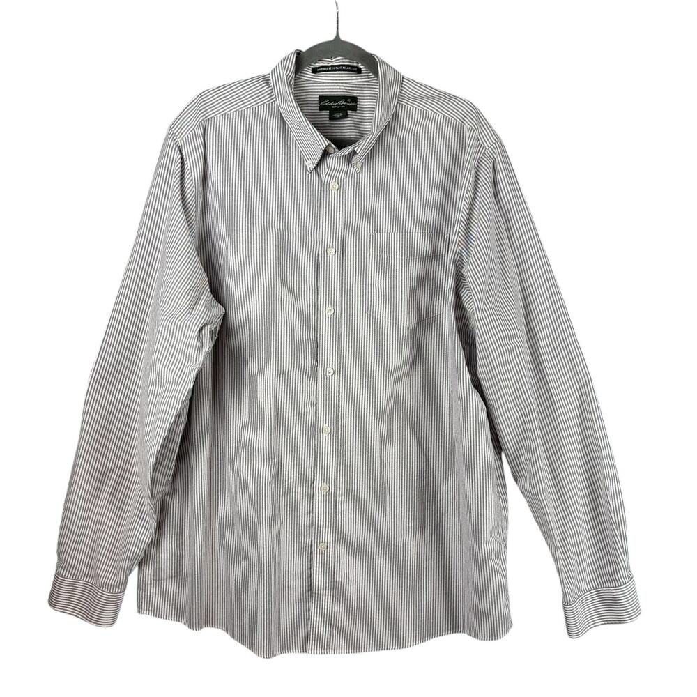 Eddie Bauer Long Sleeve Button Up Size XXLT Stripe Wrinkle Resistant Relaxed Fit